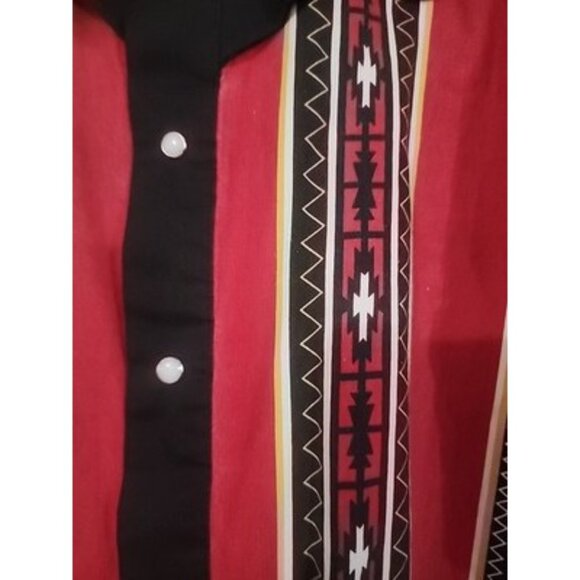 VTG Steer West Western Pearl Snap Down Long Sleeve Shirt Size L Red Black Navajo - Picture 4 of 15